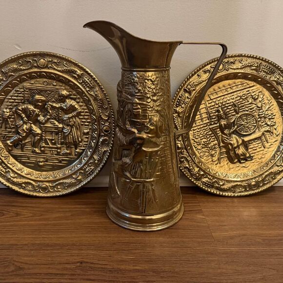 3 piece Brass pitcher set with 2 plates - Picture 1 of 9